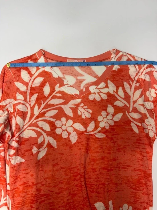 Before & Again Coral Floral Long-Sleeve Semi See-Thru Tee - Picture 6 of 9